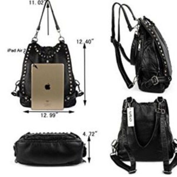 New Rivet Studded Leather Shoulder Bag Backpack - Picture 3 of 8